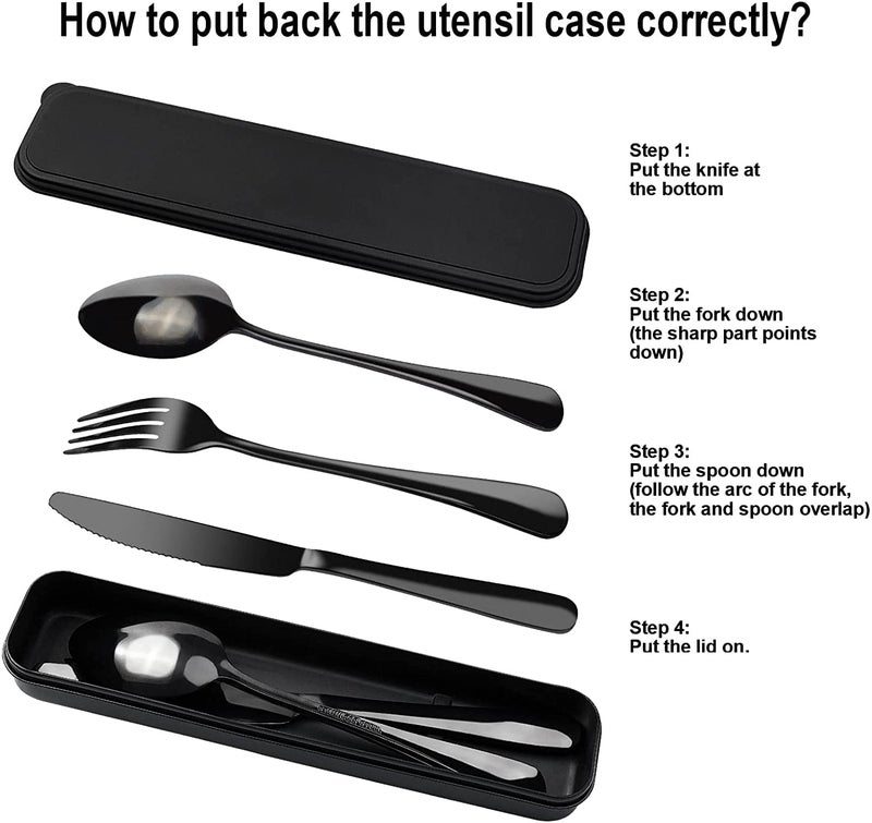 Linist Portable Utensils Set with Case, Reusable Stainless Steel Cutlery Set, Healthy & Eco-Friendly 3 PCs Knife,Fork,Spoon Cutlery, Ideal for Travel Camping, Office - Image 3