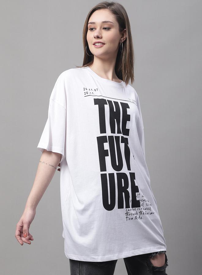 تايك تو تيشيرت أبيض نسائي بطبعة شعار كبير من دور - Image 4