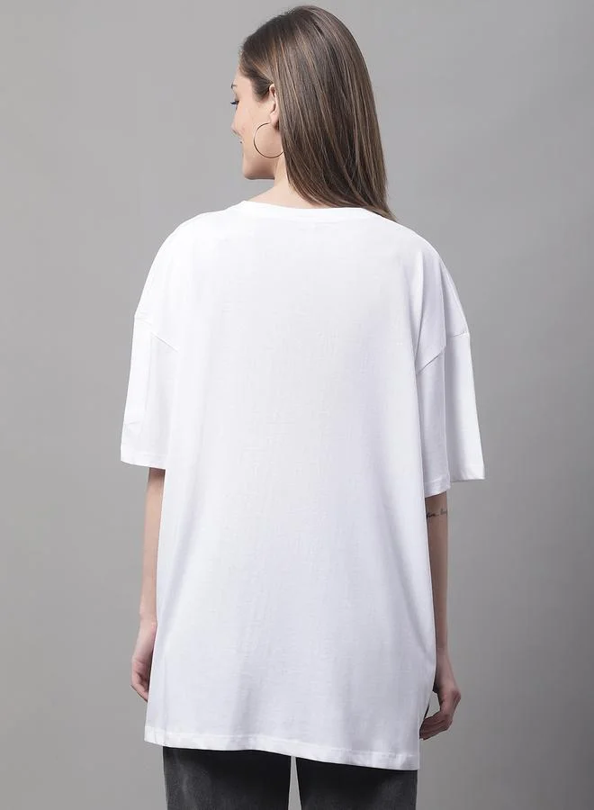 Styli Women White Oversized Slogan Print T-Shirt By Door74