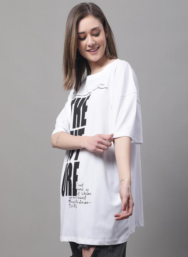 تايك تو تيشيرت أبيض نسائي بطبعة شعار كبير من دور - Image 3