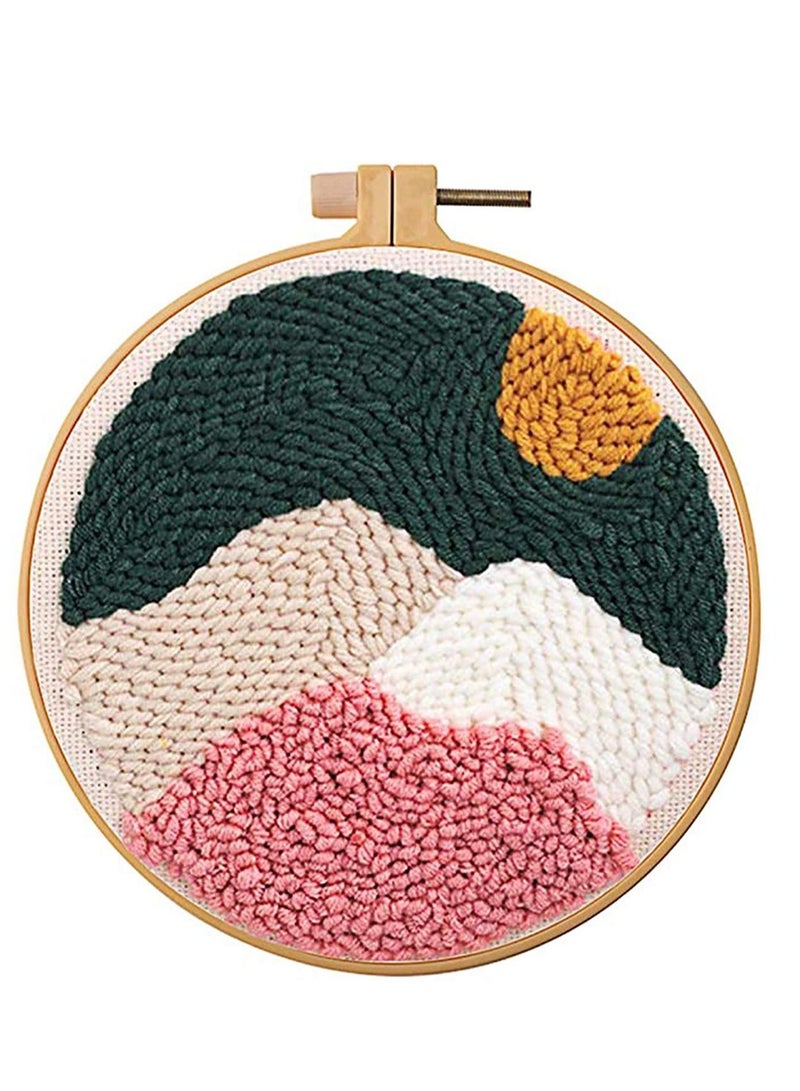 Series of Scenery Punch Needle Embroidery Starter Kits Tool, DIY Rug Hooking Kit for Adults Kids Beginner with Adjustable Pen Yarn Hoop - Image 1