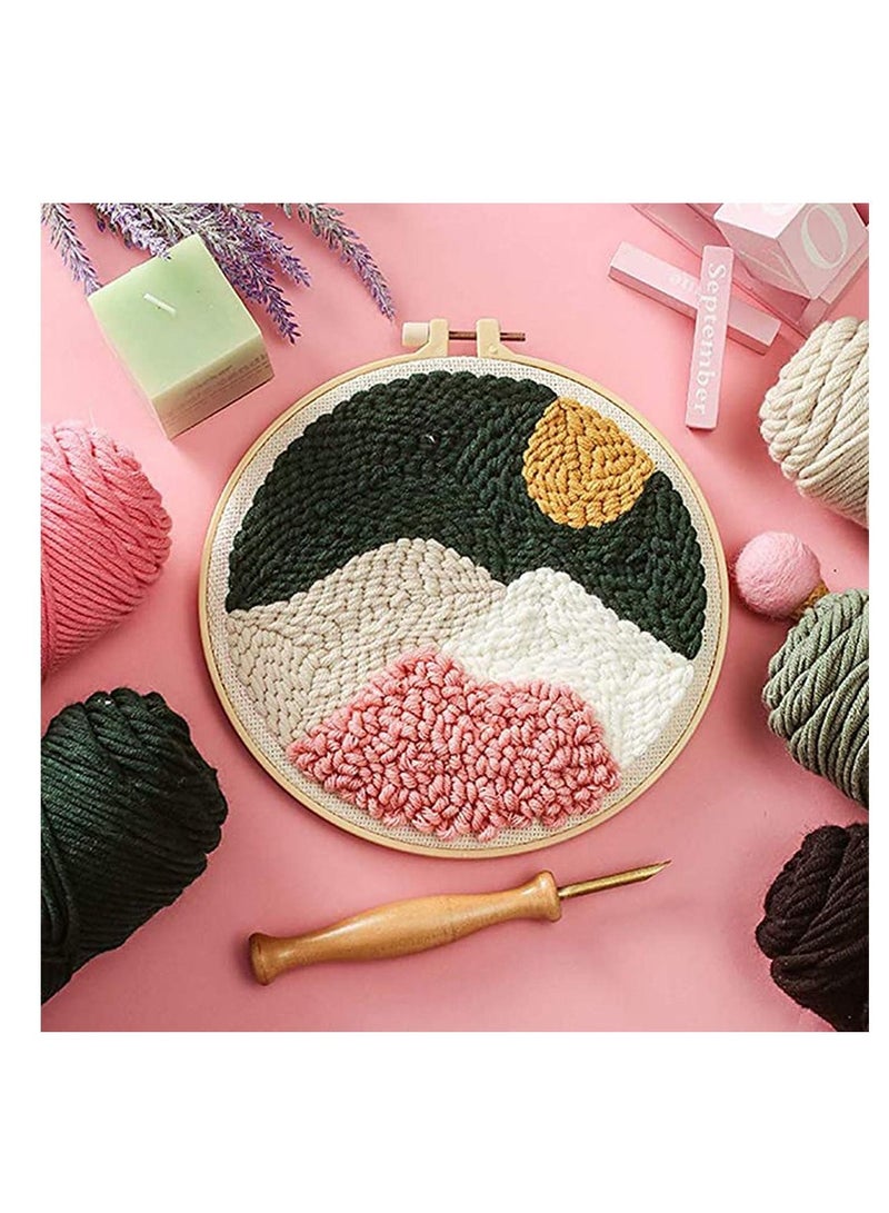 Series of Scenery Punch Needle Embroidery Starter Kits Tool, DIY Rug Hooking Kit for Adults Kids Beginner with Adjustable Pen Yarn Hoop - Image 2