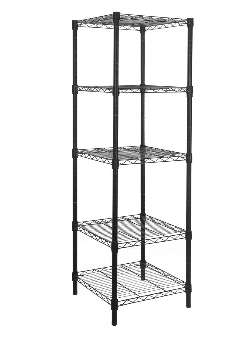 HollyHOME HollyHOME 5 Shelves Adjustable Steel Wire Shelving Rack in Small Space or Room Corner Metal Heavy Duty Storage Shelf Utility Rack Bathroom Storage Tower Kitchen Shelving Thicken Tube Black 