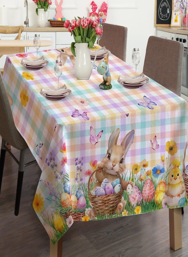 LEWARAN Easter Tablecloth 60x84 Inch Rectangle, Easter Decorations for The Home Bunny and Eggs Table Cloth Spring, Tablecloths Cover Oblong Polyester Vintage Buffalo Plaid for Picnic Party Dinner - Image 3