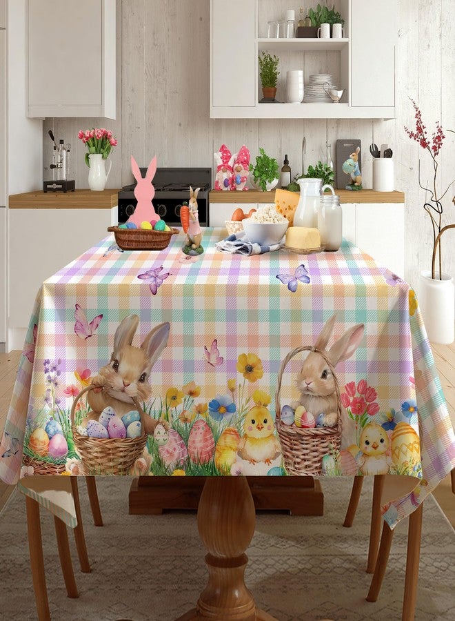 LEWARAN Easter Tablecloth 60x84 Inch Rectangle, Easter Decorations for The Home Bunny and Eggs Table Cloth Spring, Tablecloths Cover Oblong Polyester Vintage Buffalo Plaid for Picnic Party Dinner - Image 4