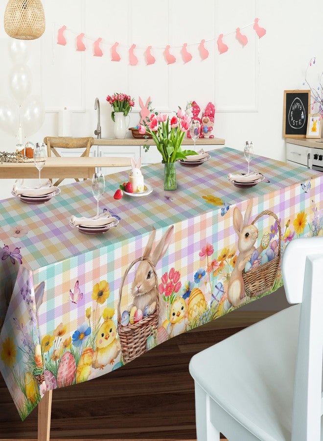 LEWARAN Easter Tablecloth 60x84 Inch Rectangle, Easter Decorations for The Home Bunny and Eggs Table Cloth Spring, Tablecloths Cover Oblong Polyester Vintage Buffalo Plaid for Picnic Party Dinner - Image 5