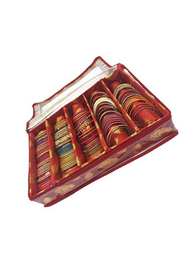 Ankit Traders Fancy Brocade Hardboard Bangle Box - Jewelry Organizer and Storage (Red, 5 Rod) - Image 3