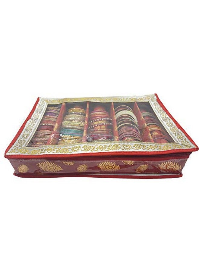Ankit Traders Fancy Brocade Hardboard Bangle Box - Jewelry Organizer and Storage (Red, 5 Rod) - Image 2