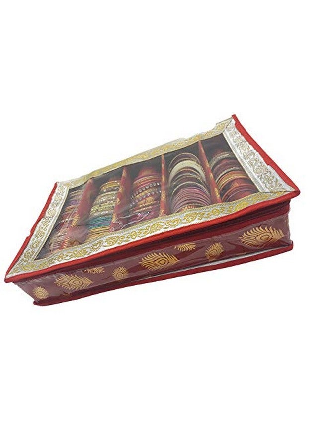 Ankit Traders Fancy Brocade Hardboard Bangle Box - Jewelry Organizer and Storage (Red, 5 Rod) - Image 4