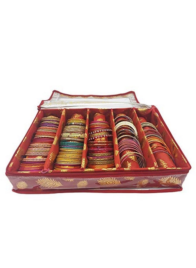 Ankit Traders Fancy Brocade Hardboard Bangle Box - Jewelry Organizer and Storage (Red, 5 Rod) - Image 1