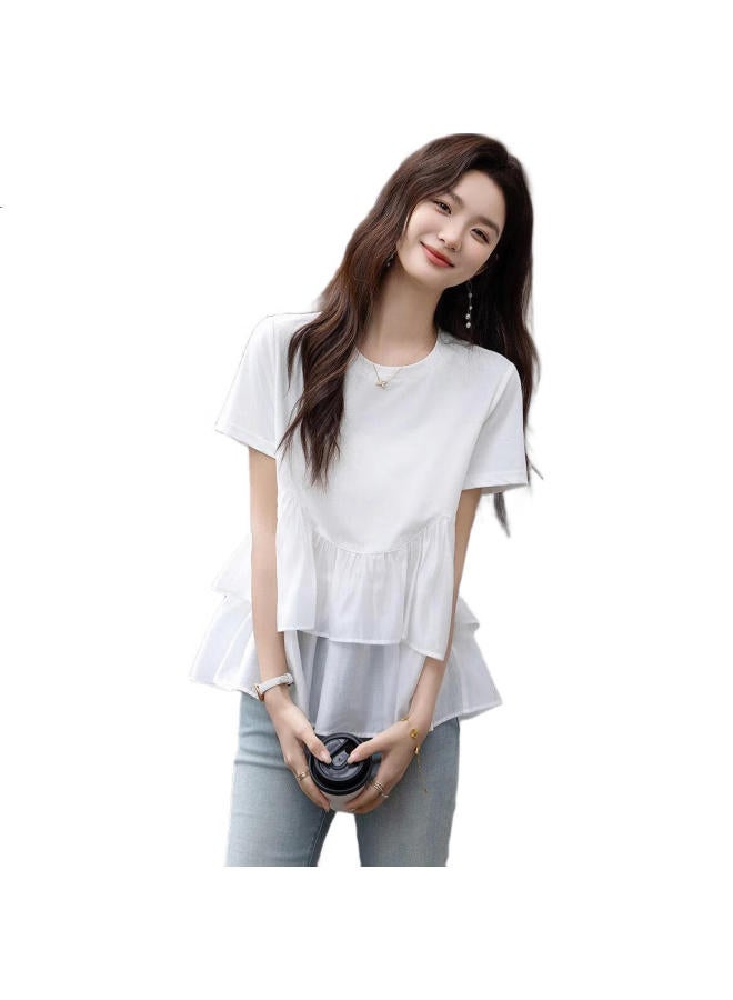 dme Demana [Light 180G Suolun] Sweet Summer Round Neck Short-Sleeve Undershirt, Ruffle Women'S T-Shirt - Image 3