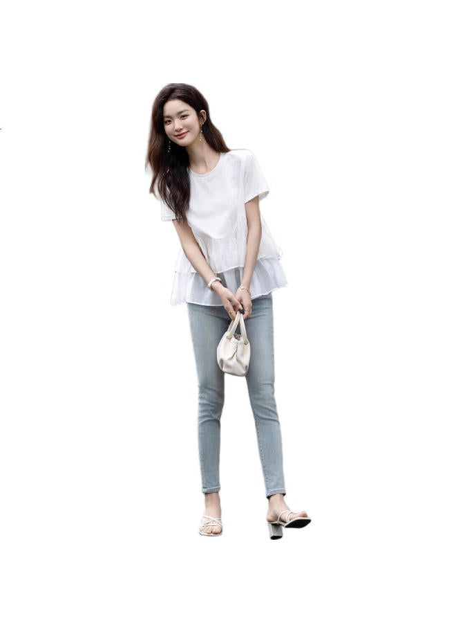dme Demana [Light 180G Suolun] Sweet Summer Round Neck Short-Sleeve Undershirt, Ruffle Women'S T-Shirt - Image 1