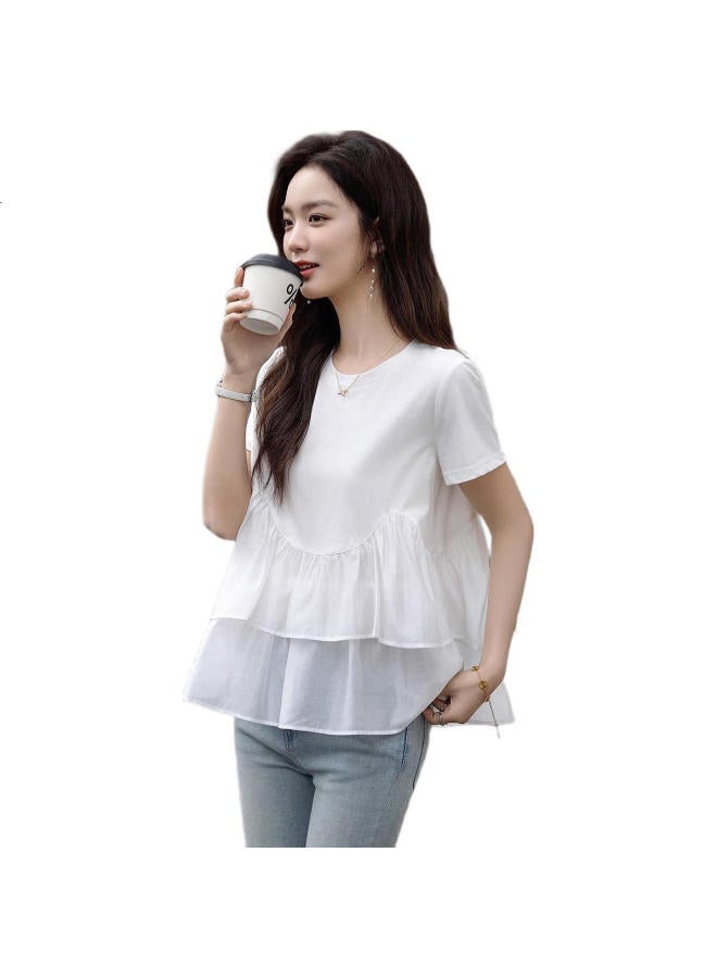dme Demana [Light 180G Suolun] Sweet Summer Round Neck Short-Sleeve Undershirt, Ruffle Women'S T-Shirt - Image 2