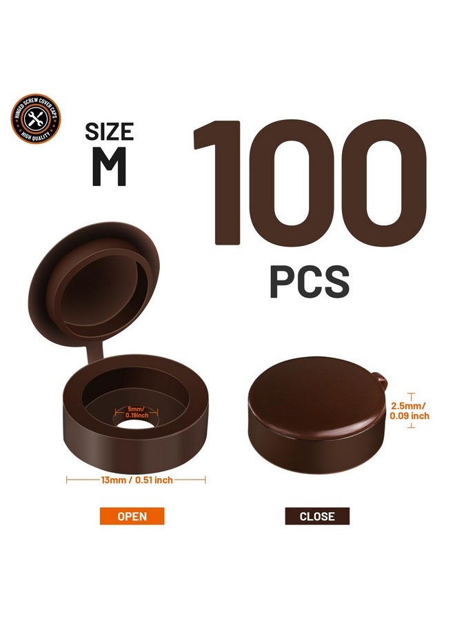HNYYZL HNYYZL Plastic Hinged Screw Covers Caps, Screw Caps Upholstery Screws 100 PCS Brown, Shutter Screw Caps Snap Washer Covers Flip Tops for Covering Screw Heads, Screw Protection (M), Bronze  - Image 2