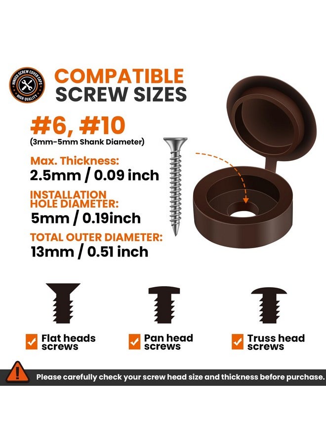 HNYYZL HNYYZL Plastic Hinged Screw Covers Caps, Screw Caps Upholstery Screws 100 PCS Brown, Shutter Screw Caps Snap Washer Covers Flip Tops for Covering Screw Heads, Screw Protection (M), Bronze  - Image 3
