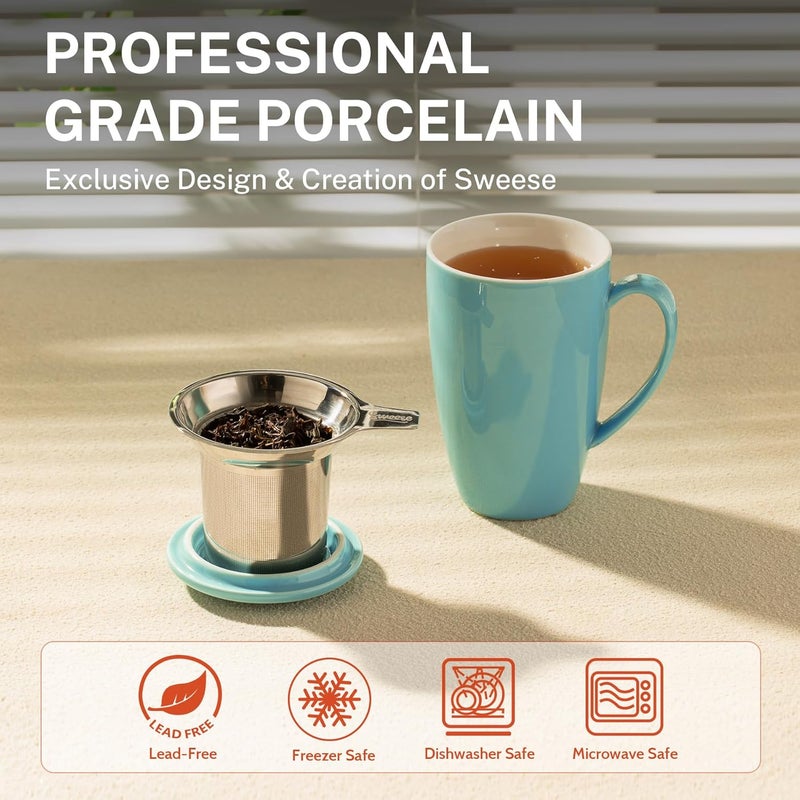 Sweese 15oz Porcelain Tea Mug with Infuser and Lid – Microwave Safe, Ergonomic Handle, Lead-Free Glaze, for Loose Leaf Tea - Image 3