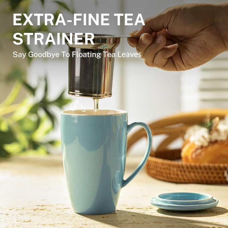 Sweese 15oz Porcelain Tea Mug with Infuser and Lid – Microwave Safe, Ergonomic Handle, Lead-Free Glaze, for Loose Leaf Tea - Image 5