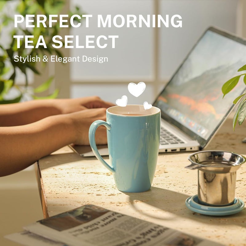 Sweese 15oz Porcelain Tea Mug with Infuser and Lid – Microwave Safe, Ergonomic Handle, Lead-Free Glaze, for Loose Leaf Tea - Image 4