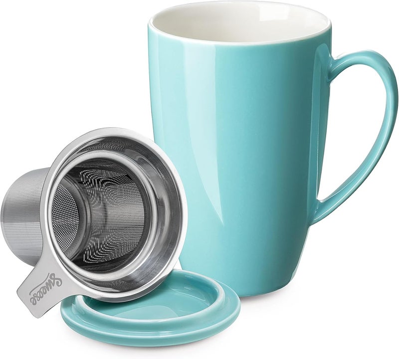 Sweese 15oz Porcelain Tea Mug with Infuser and Lid – Microwave Safe, Ergonomic Handle, Lead-Free Glaze, for Loose Leaf Tea - Image 1