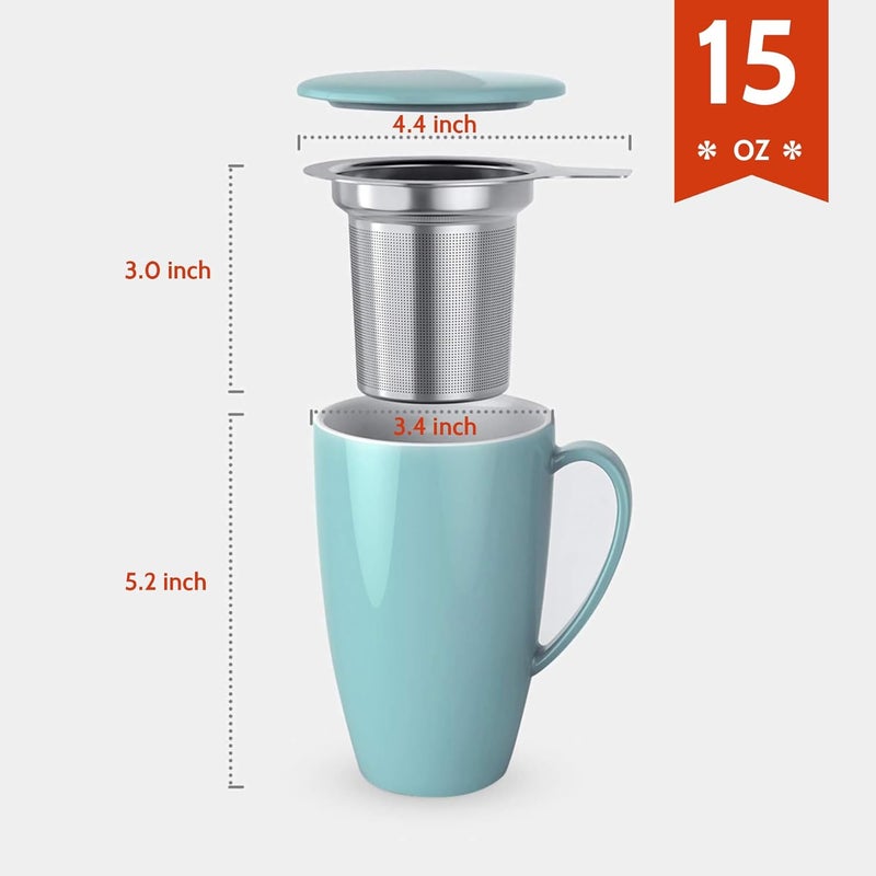 Sweese 15oz Porcelain Tea Mug with Infuser and Lid – Microwave Safe, Ergonomic Handle, Lead-Free Glaze, for Loose Leaf Tea - Image 2