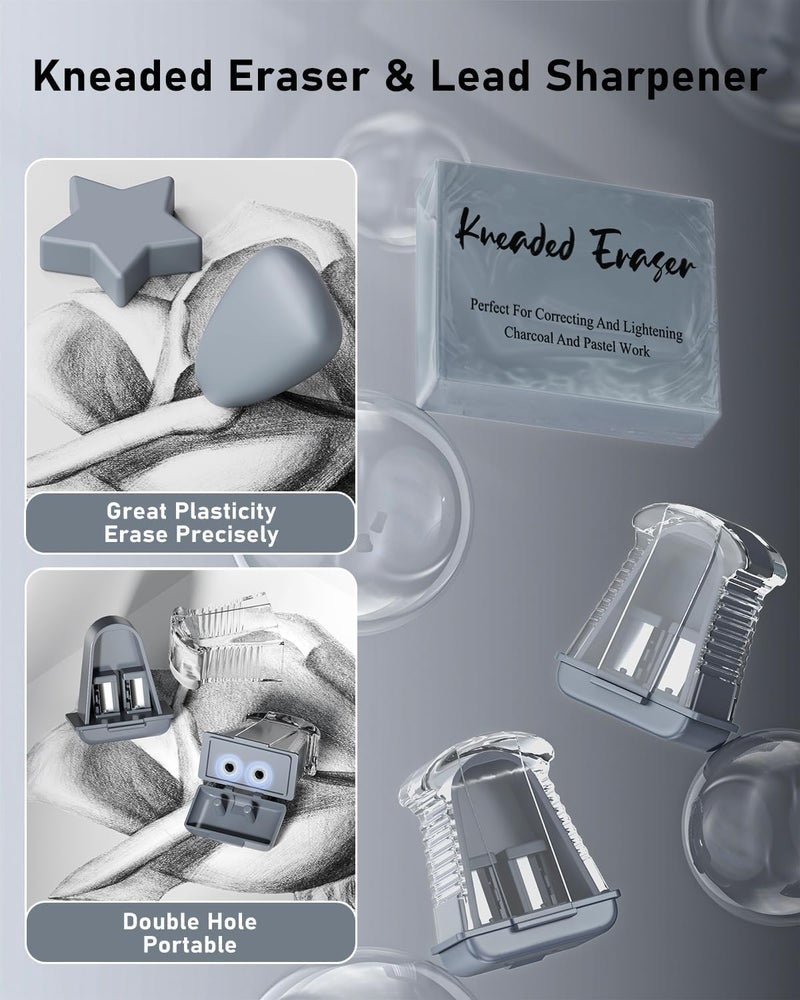 Four Candies مجموعة أقلام رصاص ميكانيكية فنية من فور كانديز 25 قطعة مع حافظة، 3 قطع من أقلام الرصاص المعدنية الفنية 0.5 و0.7 و0.9 ملم و3 قطع من حامل الرصاص 2 ملم (HB و2H و2B و4B ملون) مع 432 قطعة من رصاص الجرافيت لإعادة التعبئة للرسم والتخطيط. - Image 4