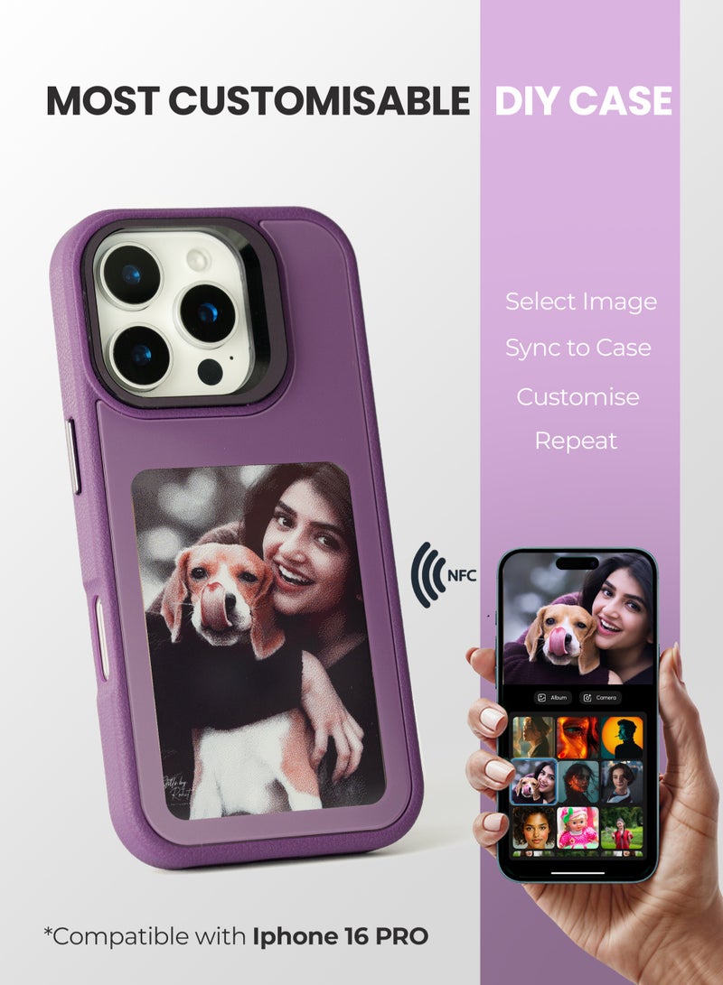 AI Vista iPhone 16 Pro – Purple Smart Case with NFC, E-Ink Back Display, DIY Image - Image 1