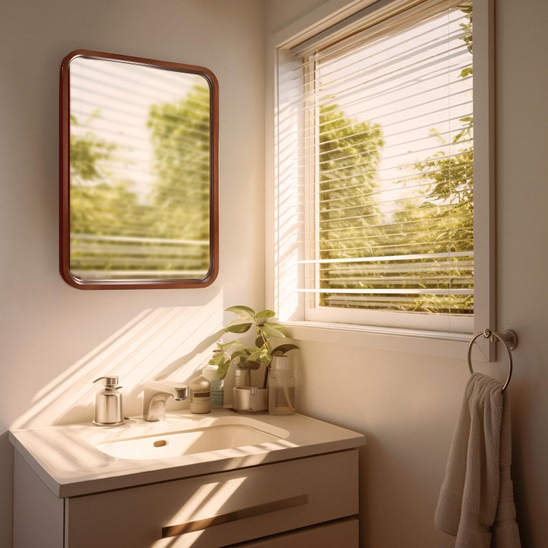 WallBeyond 18x24 Inch Wood Mirror for Bathroom, Wooden Frame Wall Mirror Farmhouse Wall Mounted Rectangle Mirror for Vanity (Horizontal/Vertical Walnut Color) - Image 2