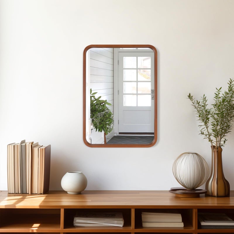 WallBeyond 18x24 Inch Wood Mirror for Bathroom, Wooden Frame Wall Mirror Farmhouse Wall Mounted Rectangle Mirror for Vanity (Horizontal/Vertical Walnut Color) - Image 4