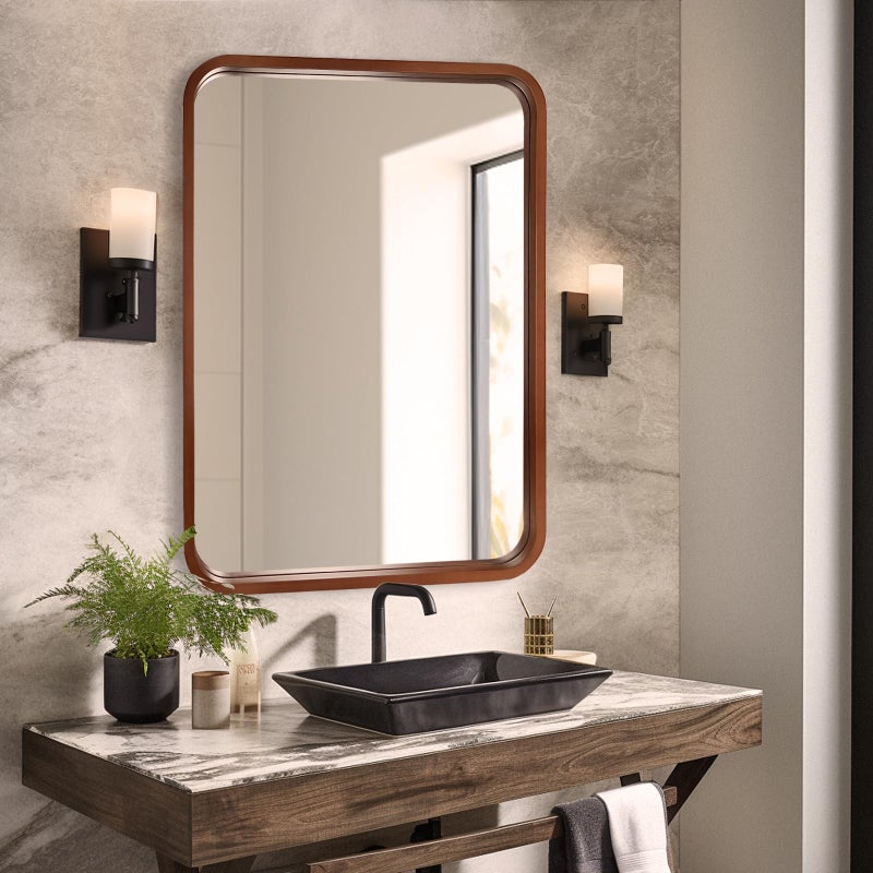 WallBeyond 18x24 Inch Wood Mirror for Bathroom, Wooden Frame Wall Mirror Farmhouse Wall Mounted Rectangle Mirror for Vanity (Horizontal/Vertical Walnut Color) - Image 1