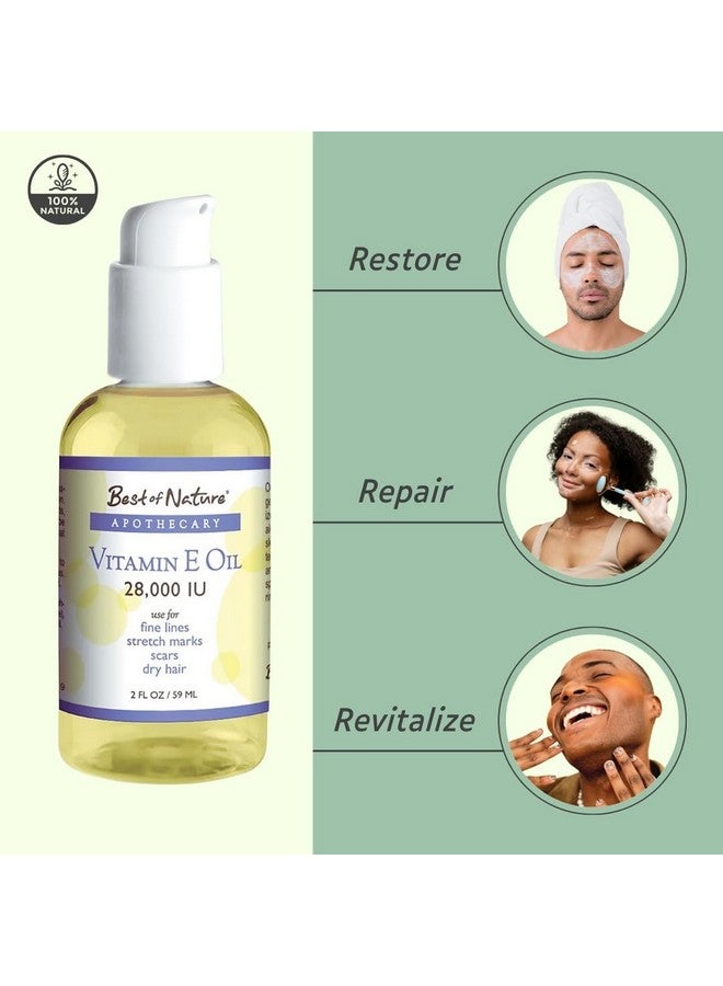 بست أوف نيتشر زيت فيتامين E من Best of Nature بتركيز 28000 وحدة دولية - مرطب غير معطر للشعر والبشرة والوجه واليدين - تركيبة لإصلاح التلف