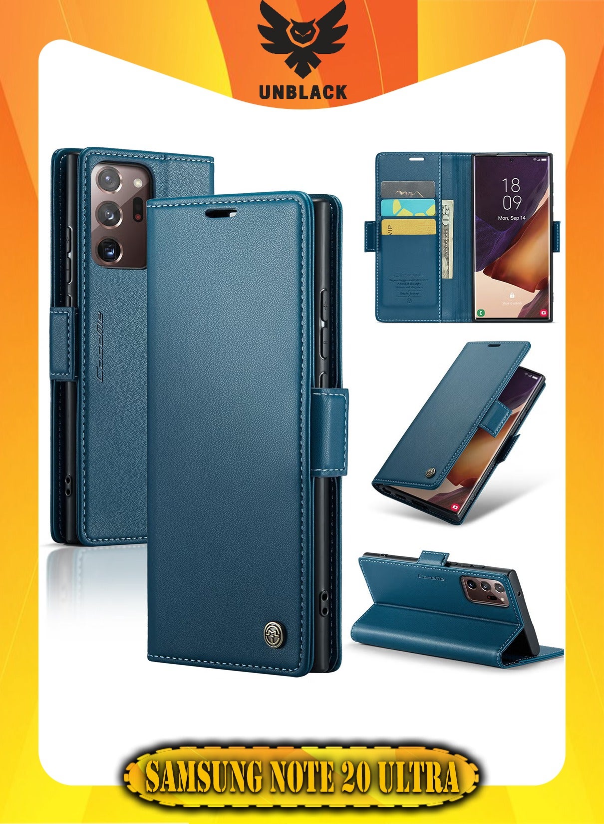 CaseMe Flip Wallet Case For Samsung Galaxy Note 20 Ultra, [RFID Blocking] PU Leather Wallet Flip Folio Case with Card Holder Kickstand Shockproof Phone Cover (Blue)