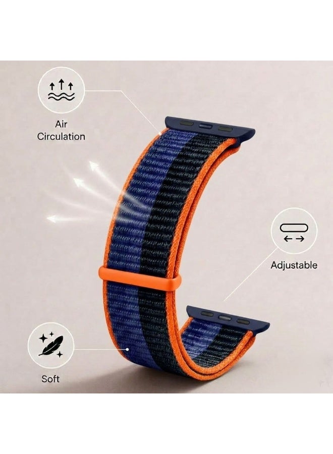 MARGOUN Breathable Nylon Sport Loop Band Compatible with Apple Watch 44mm 45mm 46mm 49mm for Women Men, iWatch Wrist Straps for Ultra 3 2, Se, Series 11 10 9 8 7 - Navy Peach - Image 3