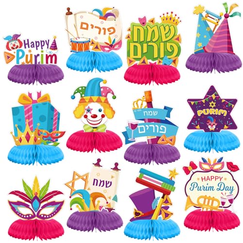 Eersida 12 Pcs Purim Honeycomb Centerpieces Table Decorations for Happy Purim Party Centerpieces - Image 1