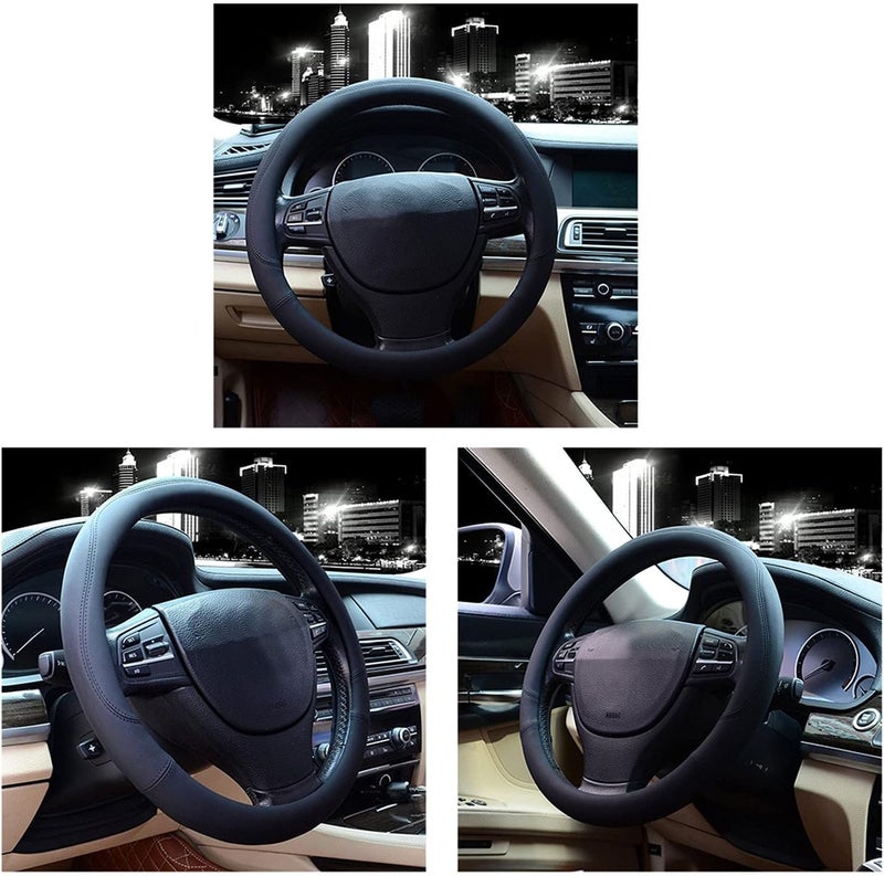 Valleycomfy Microfiber Leather Steering Wheel Covers - 15in (Black) - Image 2