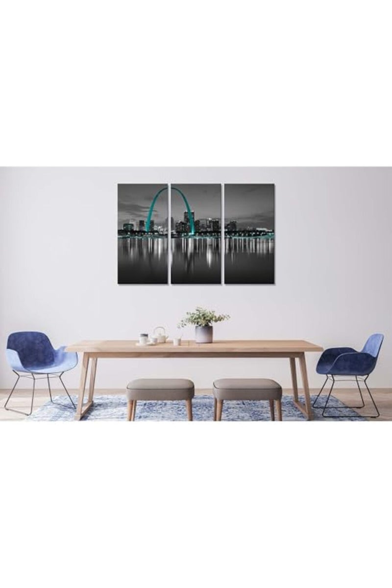 Artbrush Tower St. Louis Skyline Wall Art Gateway Arch Wall Decor Picture Canvas Print Black and White City Posters Painting Framed Home Living Room Bedroom Decoration 3 Piece Ready to Hang - Image 5