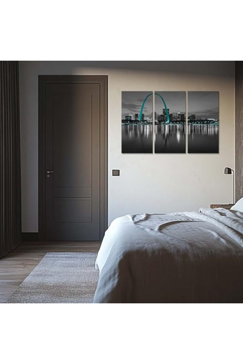 Artbrush Tower St. Louis Skyline Wall Art Gateway Arch Wall Decor Picture Canvas Print Black and White City Posters Painting Framed Home Living Room Bedroom Decoration 3 Piece Ready to Hang - Image 4