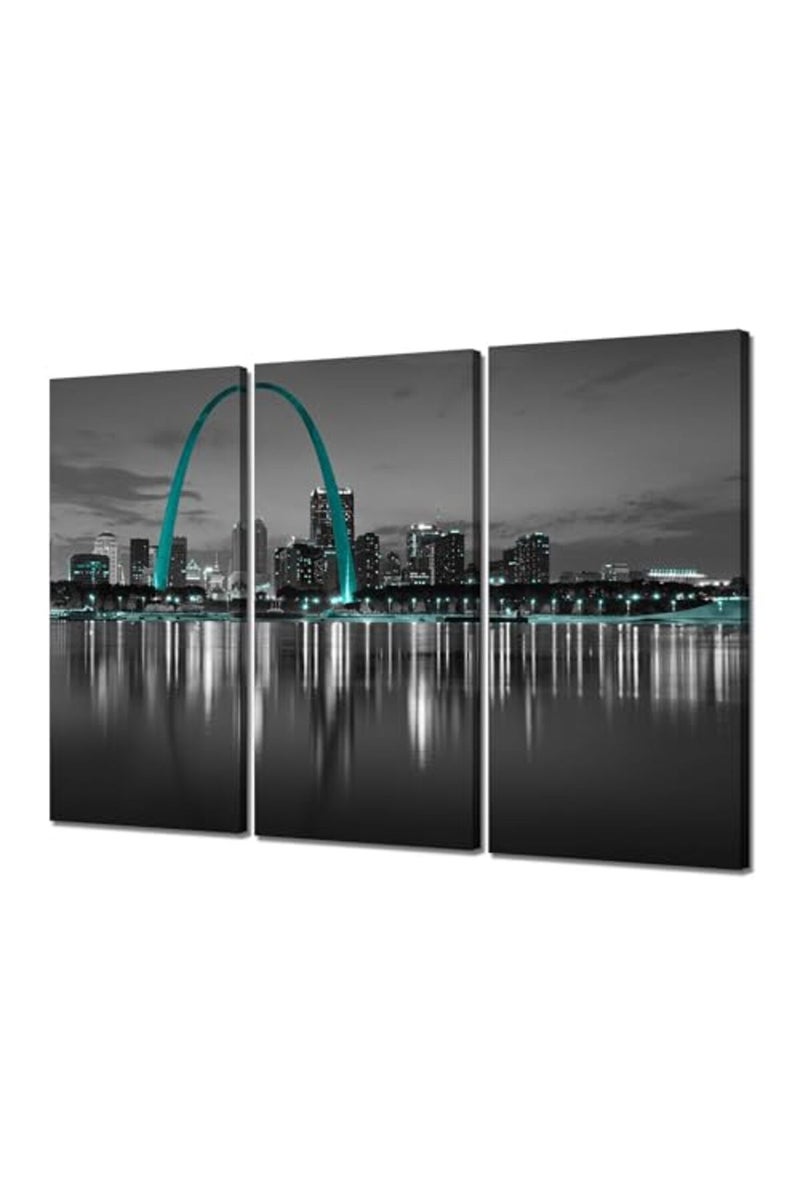 Artbrush Tower St. Louis Skyline Wall Art Gateway Arch Wall Decor Picture Canvas Print Black and White City Posters Painting Framed Home Living Room Bedroom Decoration 3 Piece Ready to Hang - Image 2