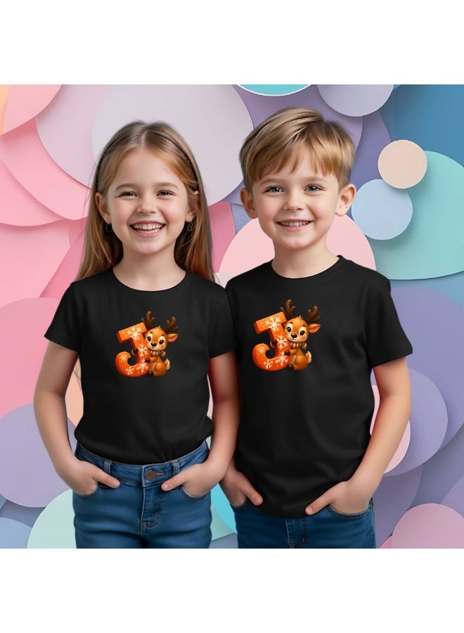 برينت شوب فور مي تي شيرت أسود مطبوع عليه الأحرف الأولى من كلمة "J" لعيد الميلاد للجنسين، للأولاد والبنات - برقبة دائرية وأكمام قصيرة من القطن - Image 4