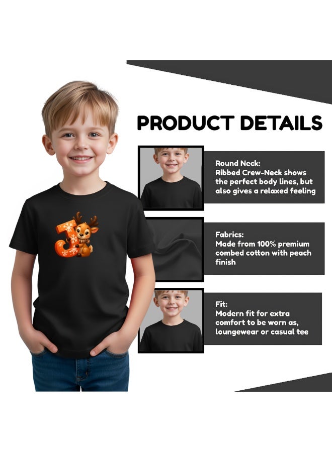 برينت شوب فور مي تي شيرت أسود مطبوع عليه الأحرف الأولى من كلمة "J" لعيد الميلاد للجنسين، للأولاد والبنات - برقبة دائرية وأكمام قصيرة من القطن - Image 5