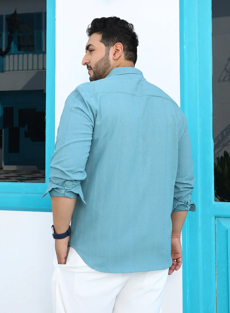 Instafab Plus  Instafab Plus Men's Sky Blue Freeform-Textured Shirt For Casual Wear | Spread Collar | Long Cuffed Sleeves | Button Closure | Plus Size Shirt Crafted With Comfort Fit For Everyday Wear for Men | Best Price UAE
