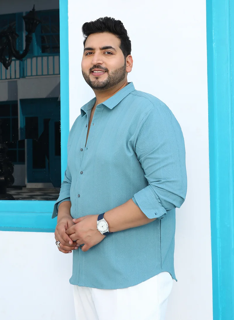 Instafab Plus  Instafab Plus Men's Sky Blue Freeform-Textured Shirt For Casual Wear | Spread Collar | Long Cuffed Sleeves | Button Closure | Plus Size Shirt Crafted With Comfort Fit For Everyday Wear for Men | Best Price UAE