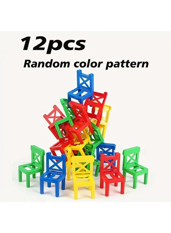 Kids Building Block Stacking Chairs Plastic Balance Toy Set Random Color Creative Construction Game - Image 1