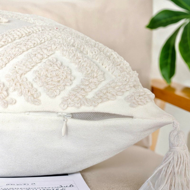 KITTMIN Boho Throw Pillows, 18x18 Pillow Covers,Bohemian Cushion Case, Textured Moroccan Throw Pillow Cover,Decorative Farmhouse Neutral Pillowcase for Couch Sofa Bedroom Living Room Home Decor White - Image 4