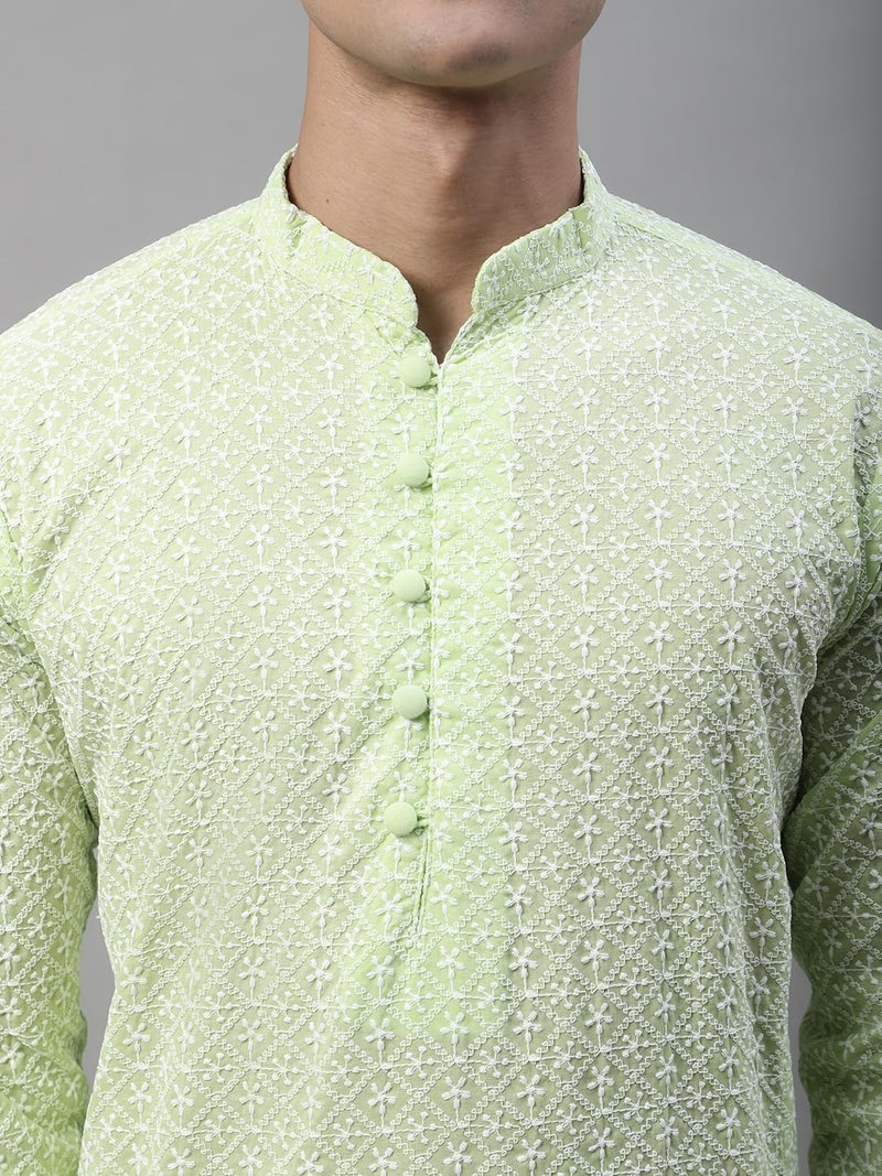 Jompers Men's Floral Embroidered Kurtas (Green, XL) - Image 5