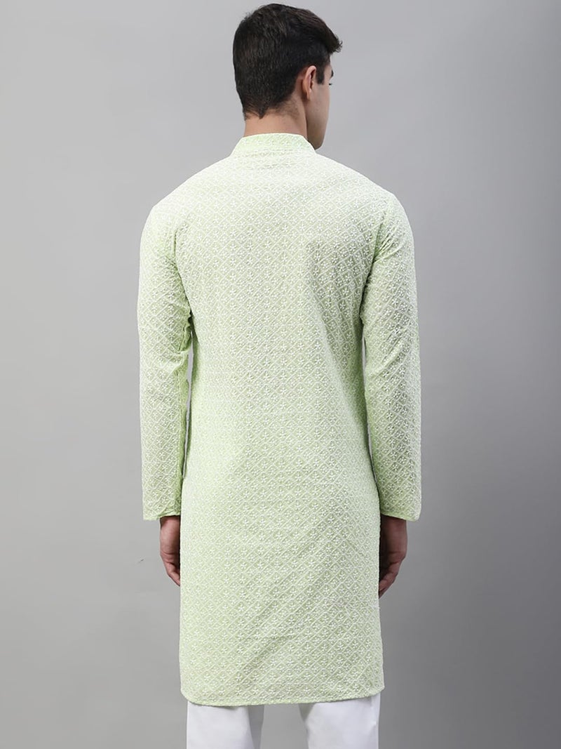 Jompers Men's Floral Embroidered Kurtas (Green, XL) - Image 2