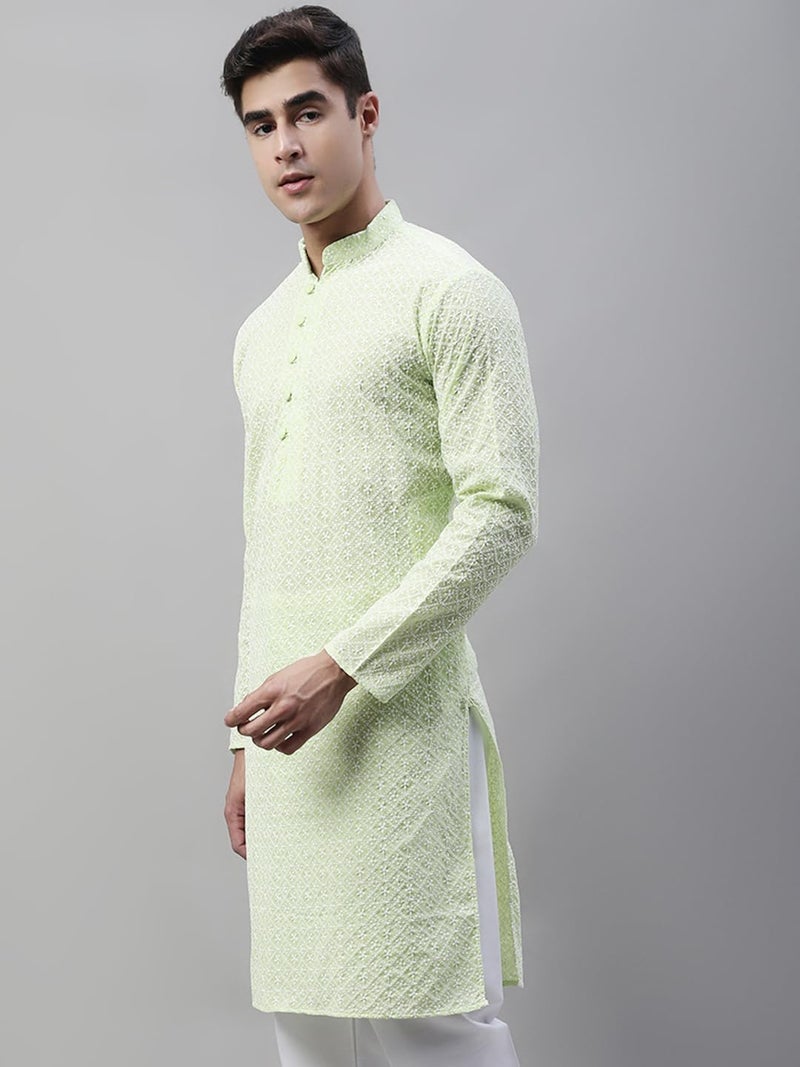 Jompers Men's Floral Embroidered Kurtas (Green, XL) - Image 3