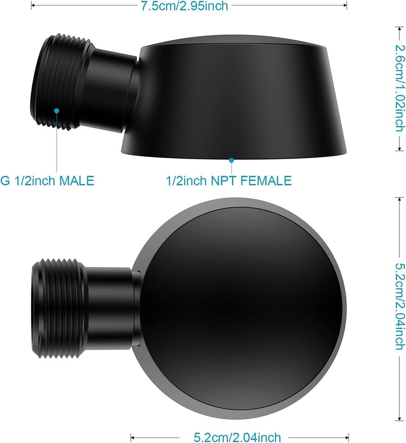 Lavatrum Wall Mounted Supply Elbow, Wall Elbow for Hand Shower, Solid Brass Round Wall Supply Elbow, Check Valve Included (Matte Black) - Image 5