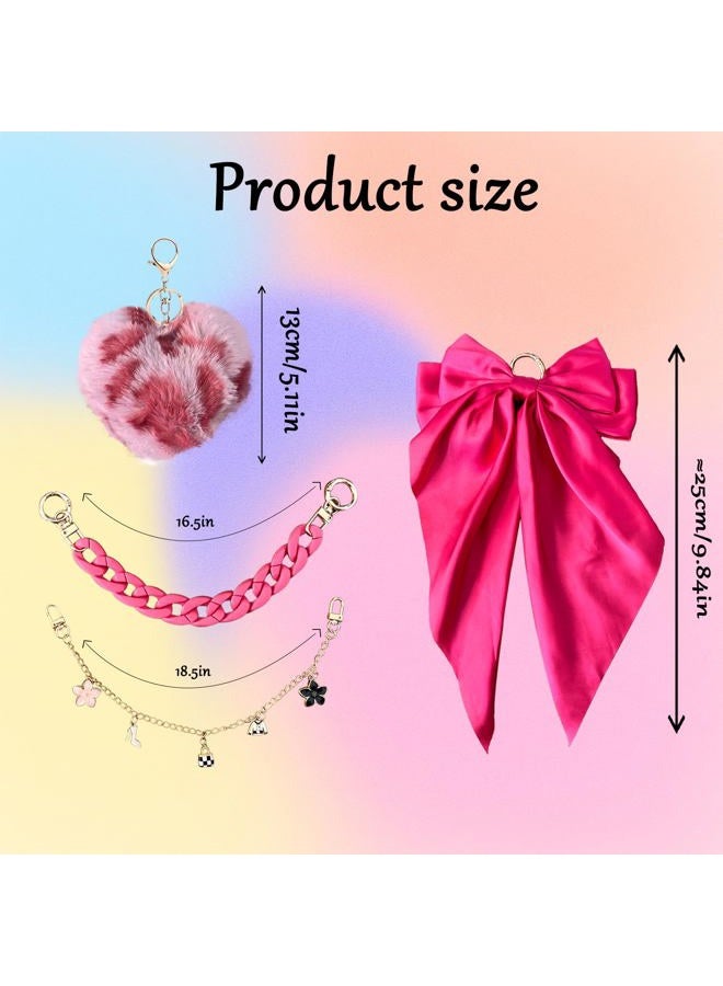 CuddleJunk Bag Charms for Tote Bags, Satin Bow Keychain Kit Accessories for Yeti Camino, Fluffy Ball Gold Chains Charms Compatible With Women Purse Beach Tote Bag (Rose) - Image 2