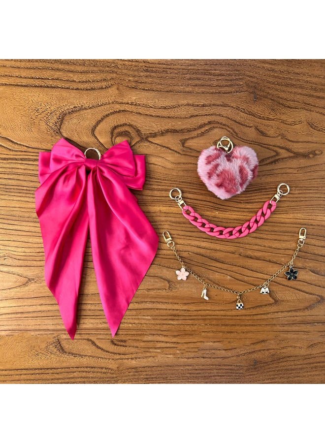CuddleJunk Bag Charms for Tote Bags, Satin Bow Keychain Kit Accessories for Yeti Camino, Fluffy Ball Gold Chains Charms Compatible With Women Purse Beach Tote Bag (Rose) - Image 3