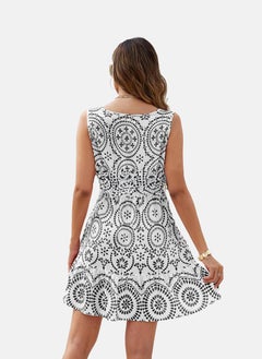 يونيكي White & Black V Neck Ethnic Motif Print A-Line Dress  - Image 3